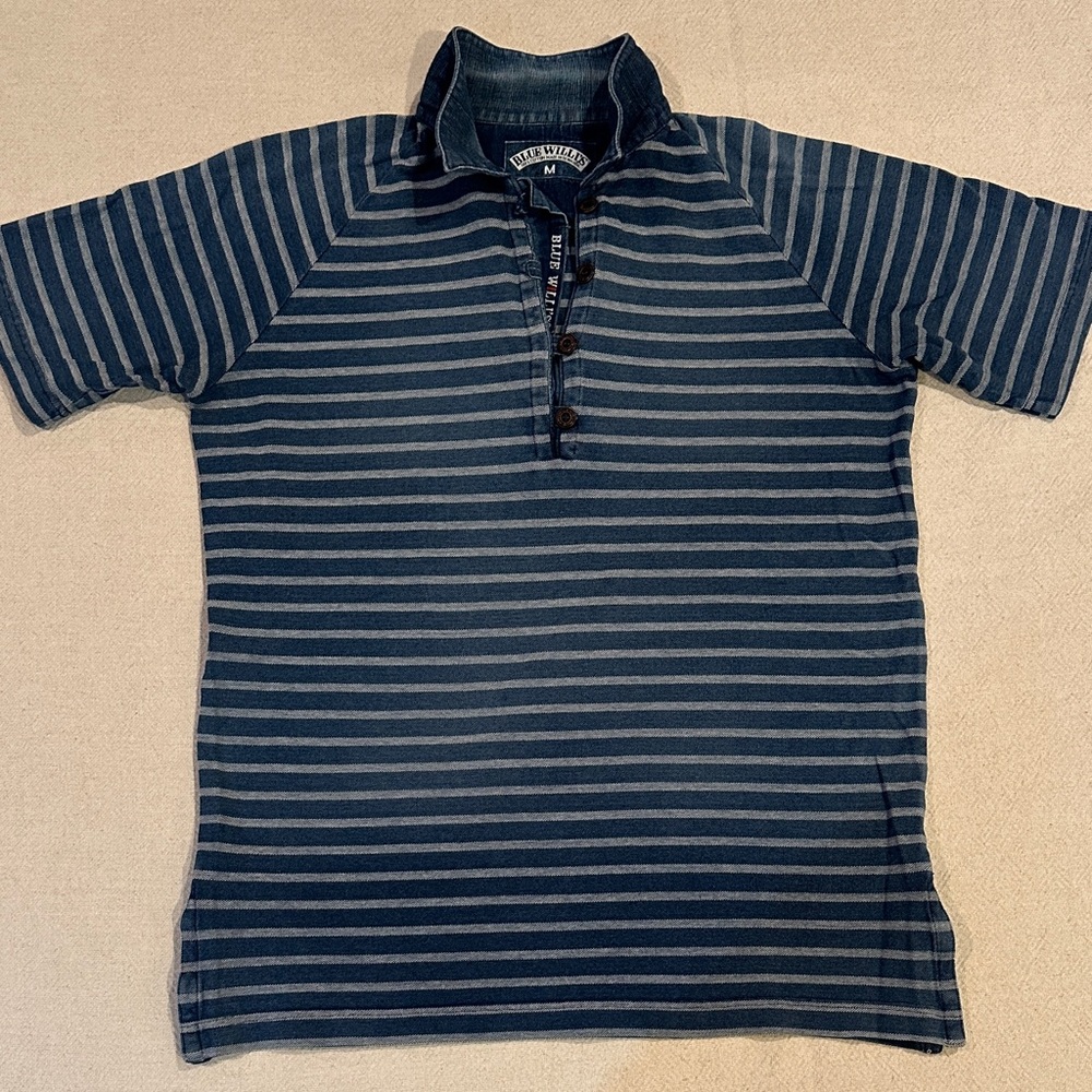 Blue Willi's Men's Blue Striped Polo Shirt M